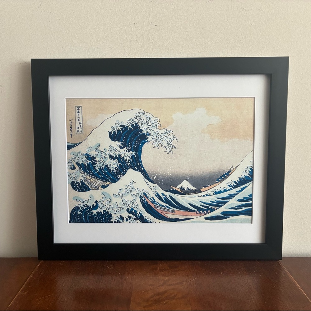 Great Wave Off Kanagawa 15x12 Framed Print Hokusai Ukiyoe Wall Art Japan Black